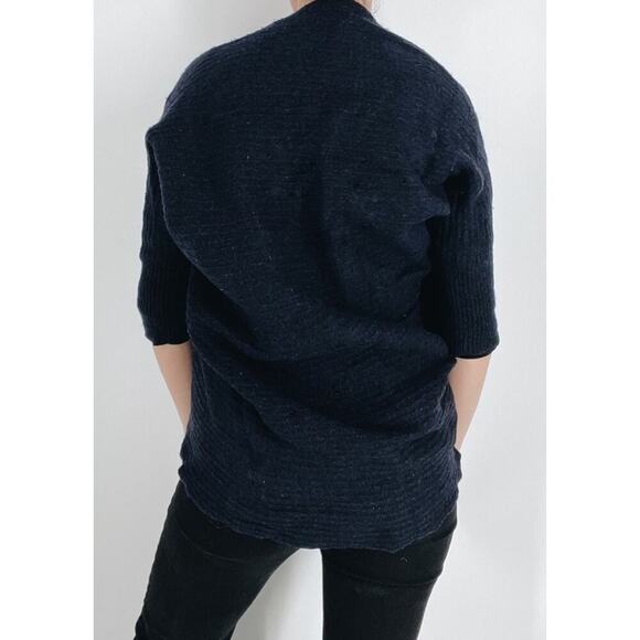 T Tahari Navy Wool Blend Quarter Sleeve Waterfall Cardigan Size Small - Picture 2 of 3